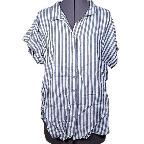 NWOT Denim & Co. Naturals Striped Button-Front Top Sz S - Picture 1 of 12